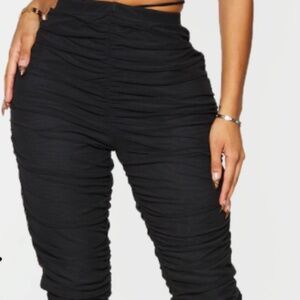 Black Mesh Strap Detail Ruched Leggings